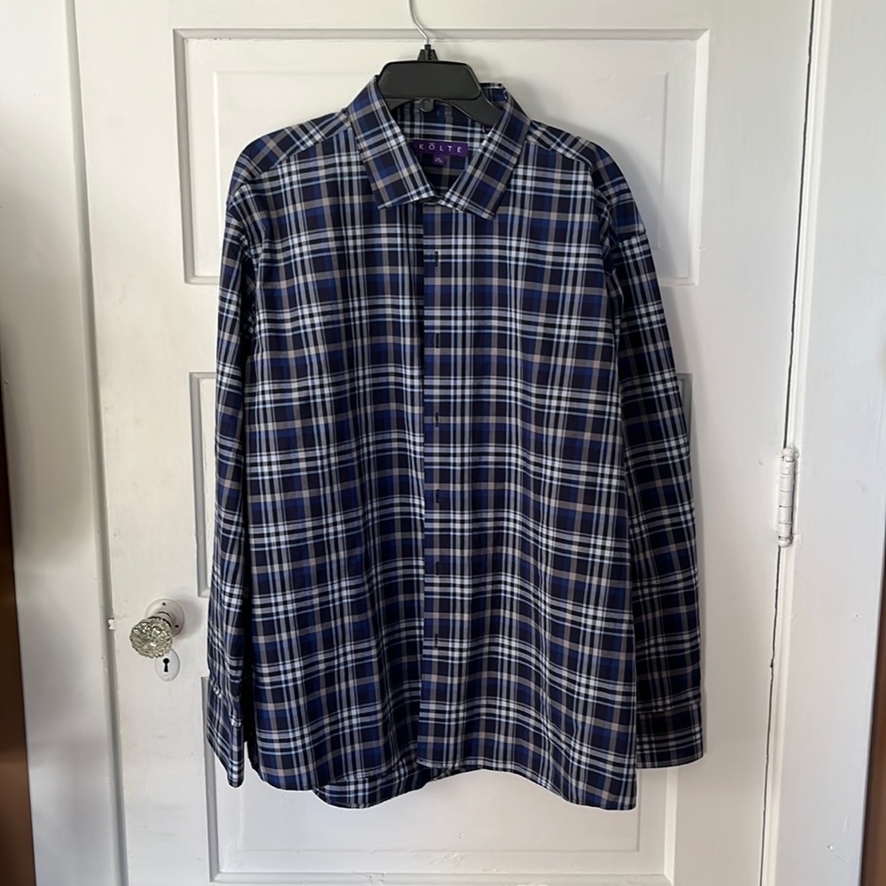 Kolte long sleeve, blue plaid mens XXL shirt, cotton $47